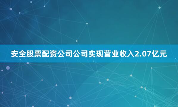 安全股票配资公司公司实现营业收入2.07亿元